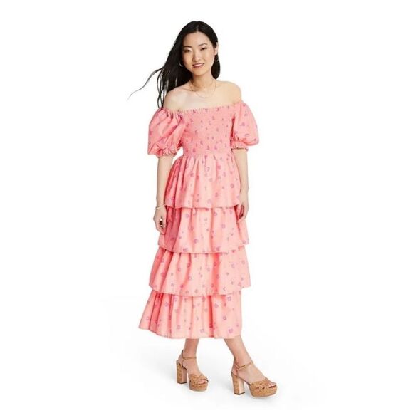 Loveshackfancy 2xl pink floral Simone smocked tiered maxi dress puff sleeve - Picture 1 of 6